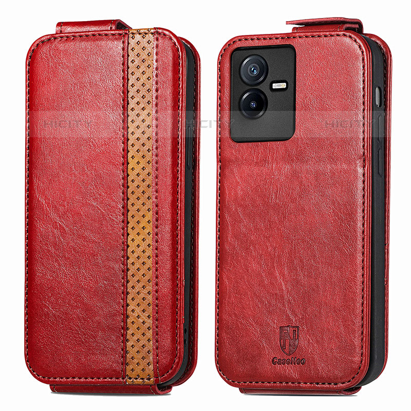 Funda de Cuero Flip S01D para Vivo iQOO Z6x Rojo