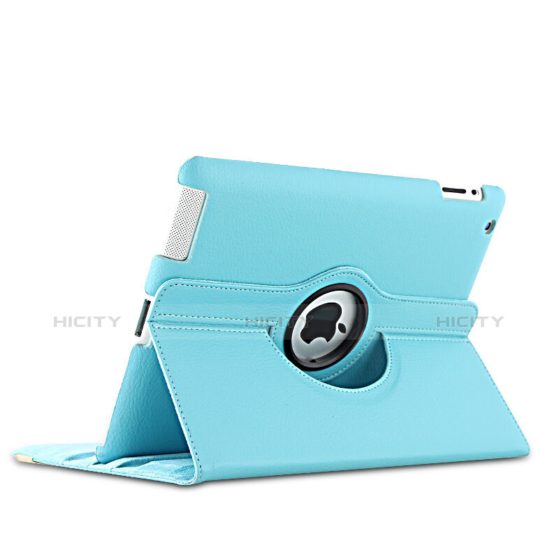 Funda de Cuero Giratoria con Soporte para Apple iPad 2 Azul Cielo