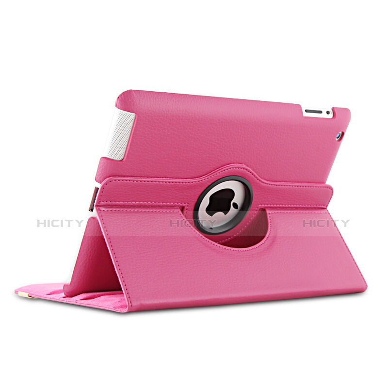 Funda de Cuero Giratoria con Soporte para Apple iPad 2 Rosa Roja