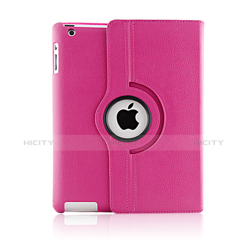 Funda de Cuero Giratoria con Soporte para Apple iPad 2 Rosa Roja