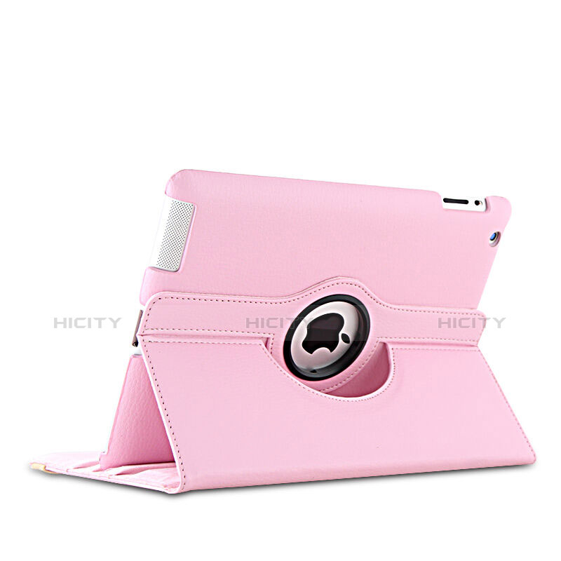 Funda de Cuero Giratoria con Soporte para Apple iPad 3 Rosa