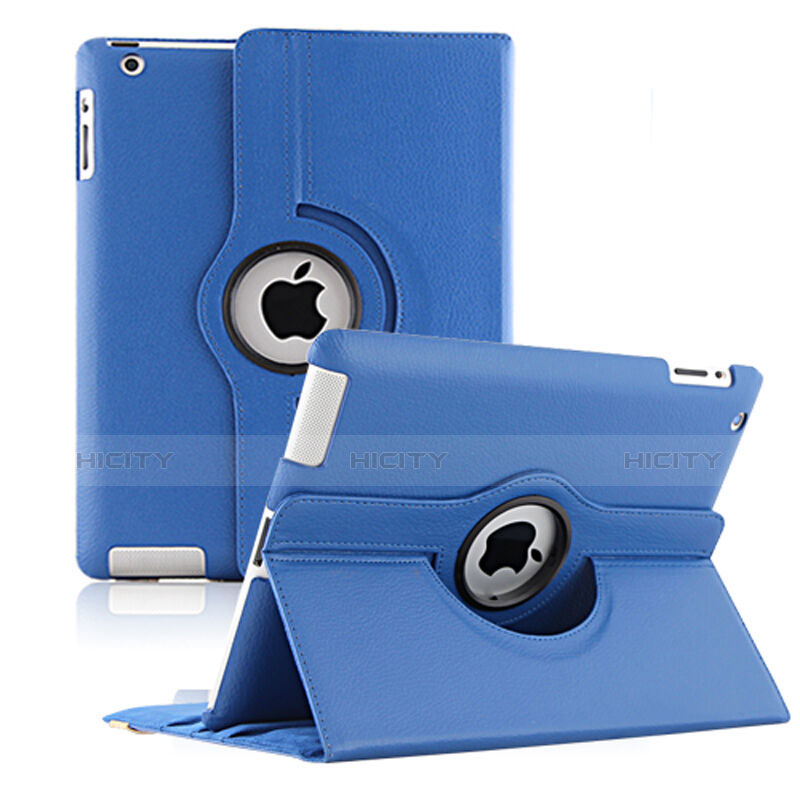 Funda de Cuero Giratoria con Soporte para Apple iPad 4 Azul