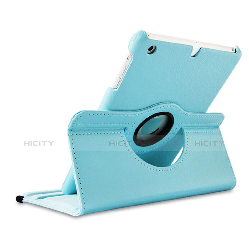 Funda de Cuero Giratoria con Soporte para Apple iPad Mini 3 Azul Cielo