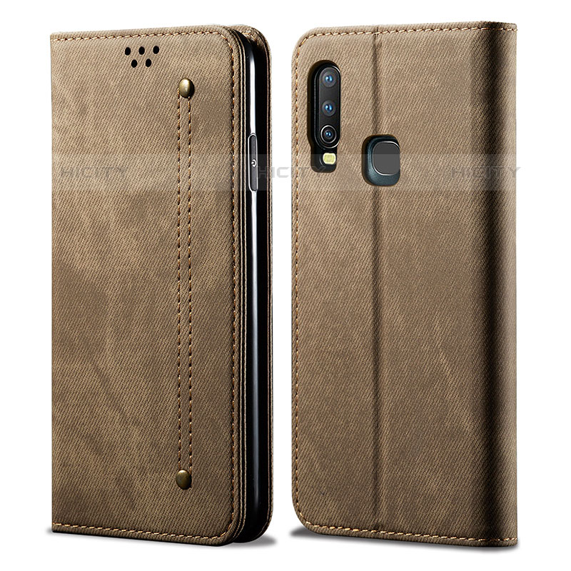 Funda de pano Cartera con Soporte B01S para Vivo Y12 Caqui