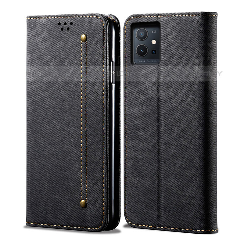 Funda de pano Cartera con Soporte B01S para Vivo Y55 5G Negro