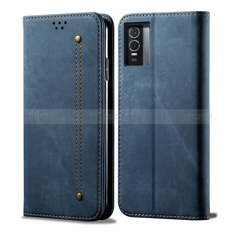 Funda de pano Cartera con Soporte B01S para Vivo Y76s 5G Azul