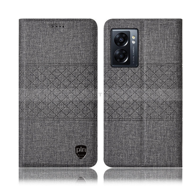 Funda de pano Cartera con Soporte H12P para Oppo A56S 5G Gris