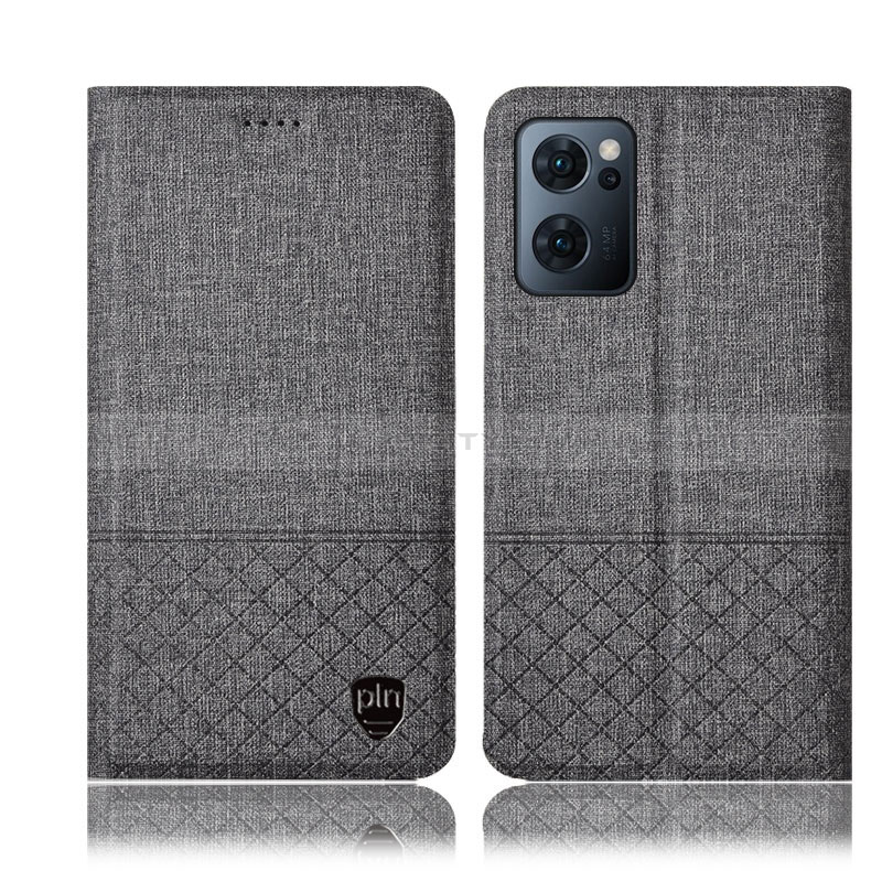 Funda de pano Cartera con Soporte H12P para Oppo Find X5 Lite 5G Gris