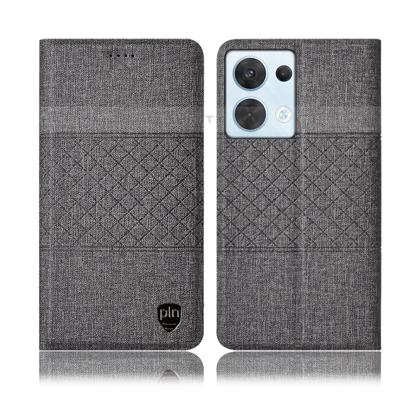 Funda de pano Cartera con Soporte H12P para Oppo Reno9 Pro 5G Gris