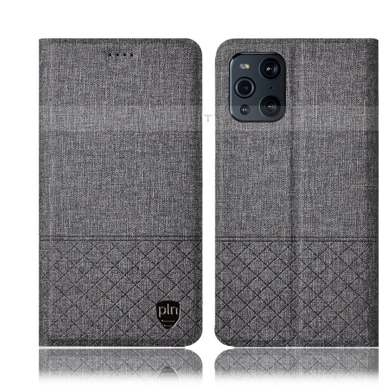 Funda de pano Cartera con Soporte H13P para Oppo Find X3 Pro 5G Gris