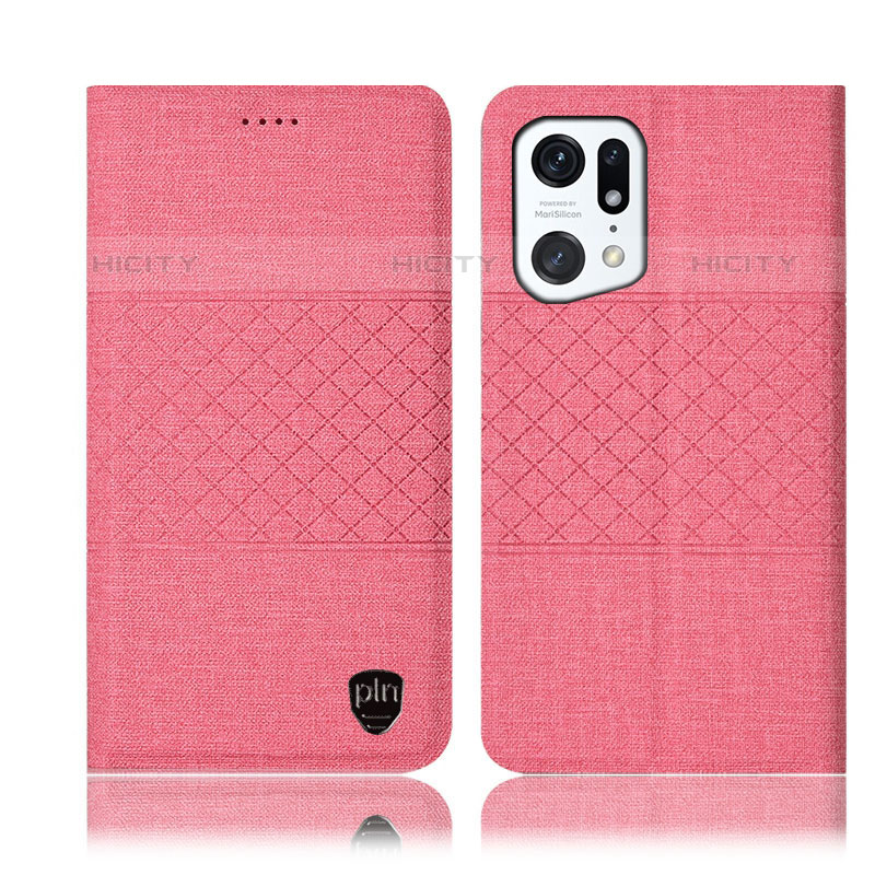 Funda de pano Cartera con Soporte H13P para Oppo Find X5 Pro 5G Rosa