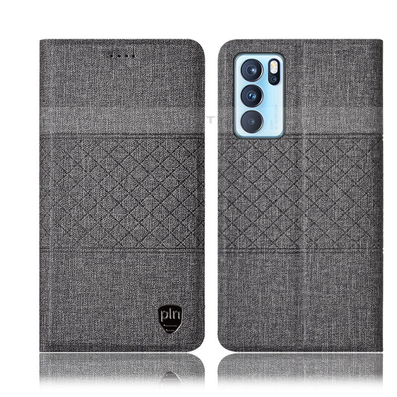 Funda de pano Cartera con Soporte H13P para Oppo Reno6 Pro 5G India Gris