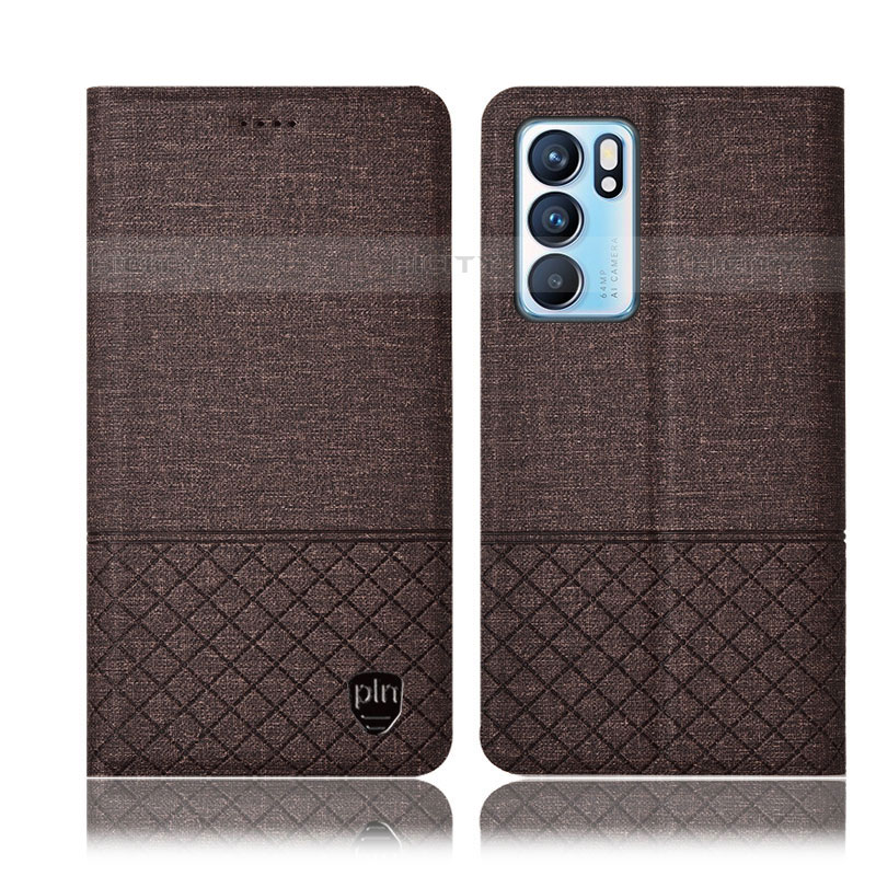 Funda de pano Cartera con Soporte H14P para Oppo Reno6 5G Marron