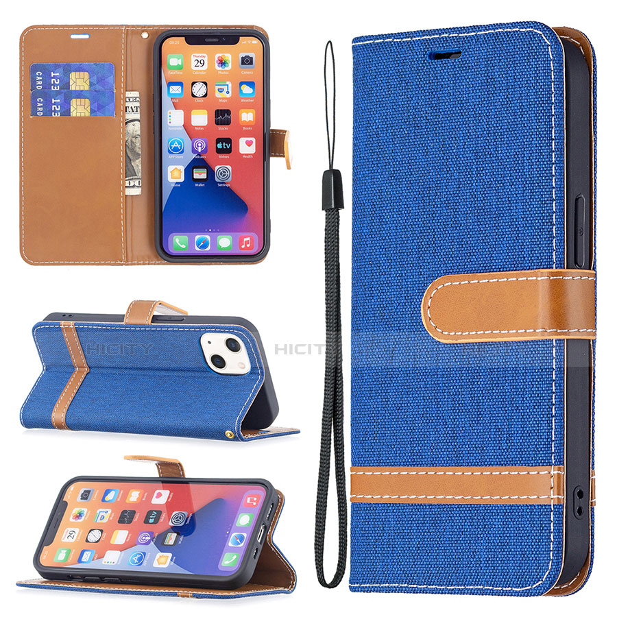 Funda de pano Cartera con Soporte para Apple iPhone 13 Azul