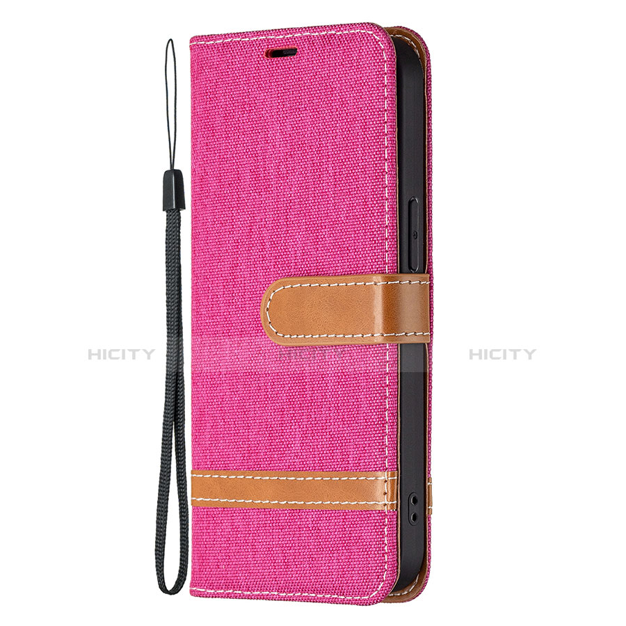 Funda de pano Cartera con Soporte para Apple iPhone 13 Pro Max Rosa Roja