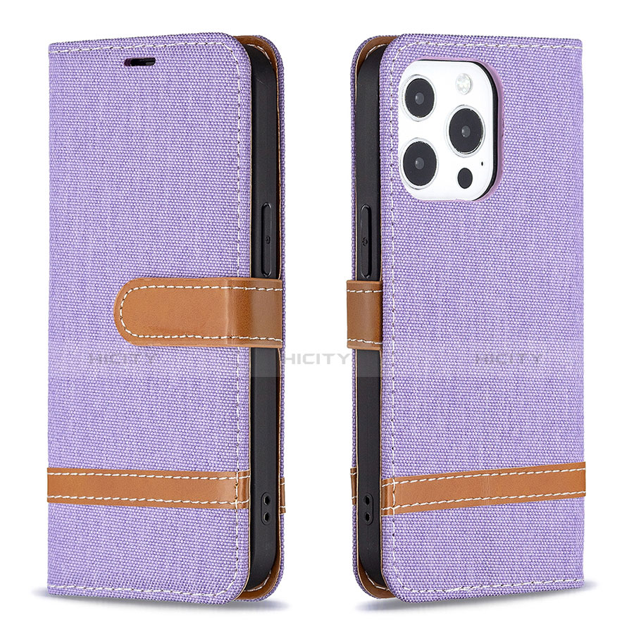 Funda de pano Cartera con Soporte para Apple iPhone 13 Pro Morado