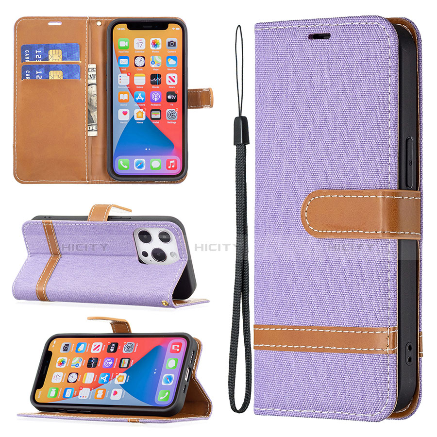 Funda de pano Cartera con Soporte para Apple iPhone 13 Pro Morado