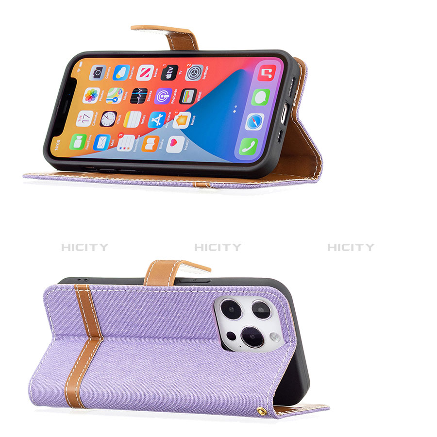 Funda de pano Cartera con Soporte para Apple iPhone 13 Pro Morado