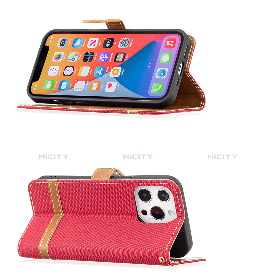 Funda de pano Cartera con Soporte para Apple iPhone 13 Pro Rojo