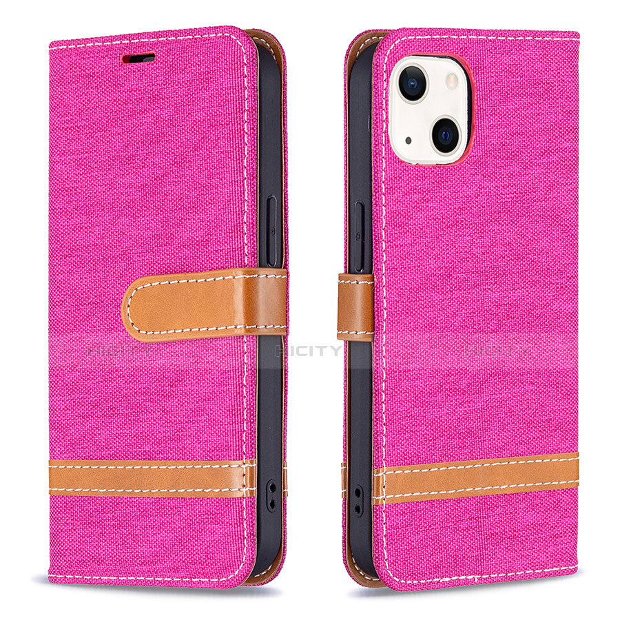 Funda de pano Cartera con Soporte para Apple iPhone 14 Plus Rosa Roja