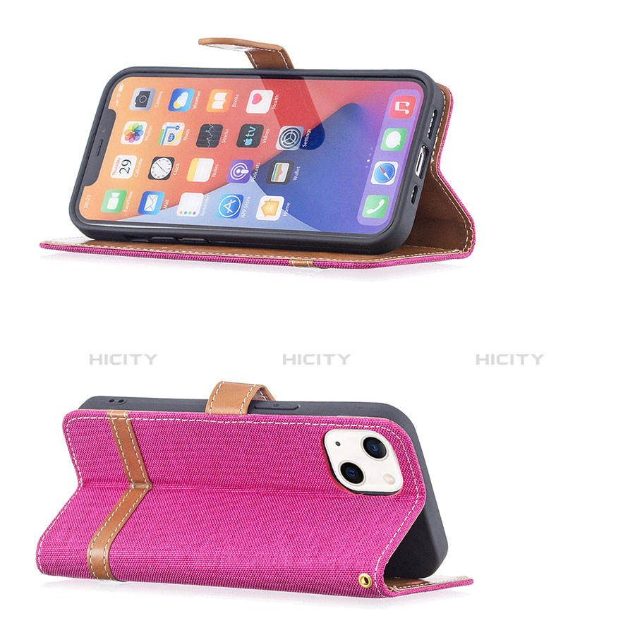 Funda de pano Cartera con Soporte para Apple iPhone 14 Plus Rosa Roja