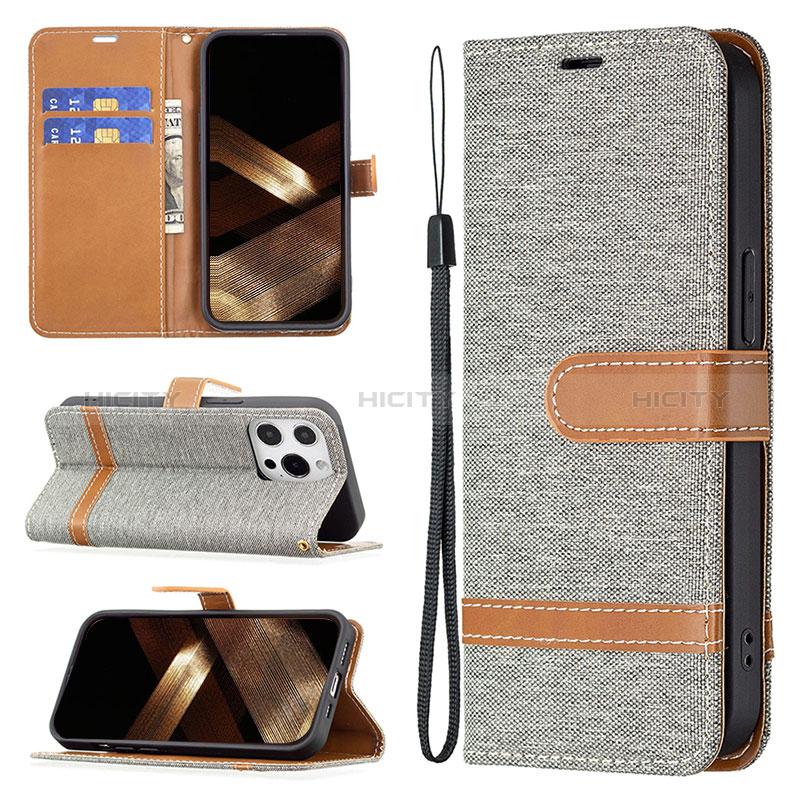 Funda de pano Cartera con Soporte para Apple iPhone 14 Pro Max Gris