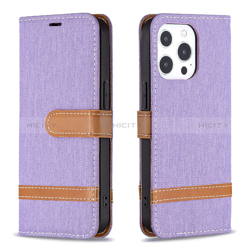 Funda de pano Cartera con Soporte para Apple iPhone 14 Pro Morado