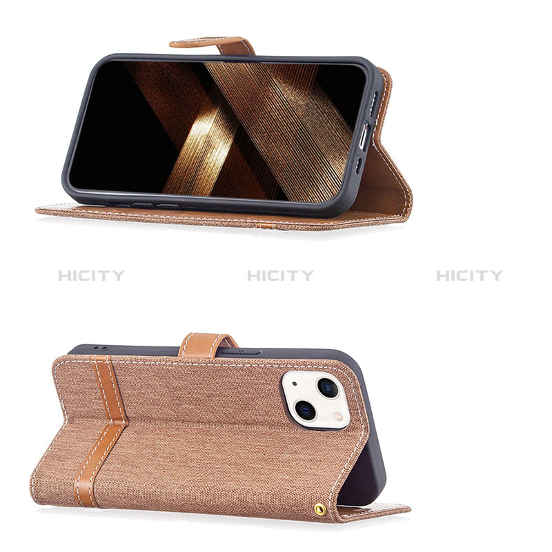 Funda de pano Cartera con Soporte para Apple iPhone 15 Marron