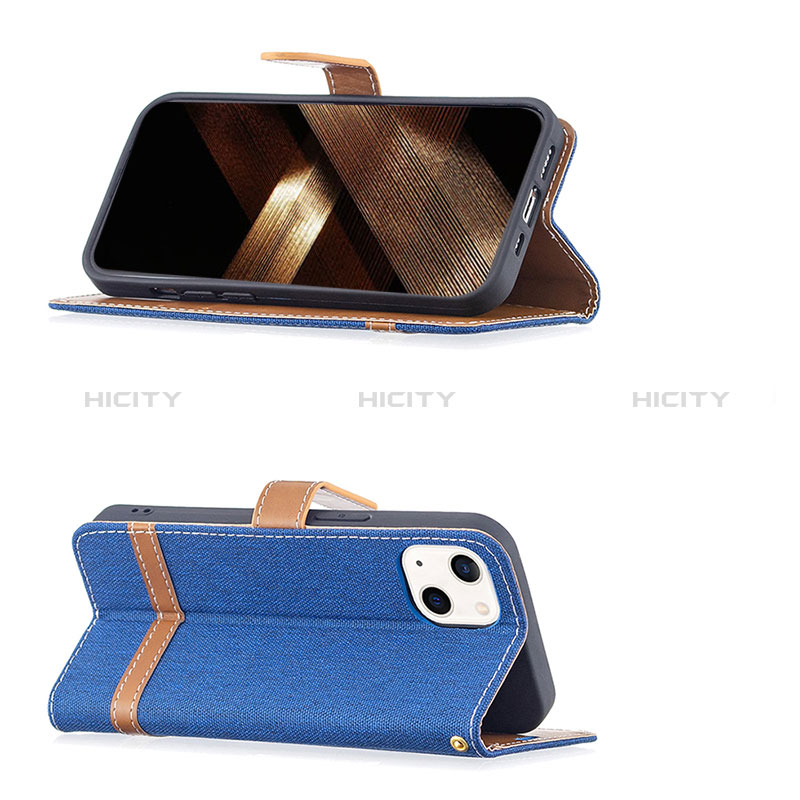 Funda de pano Cartera con Soporte para Apple iPhone 15 Plus Azul