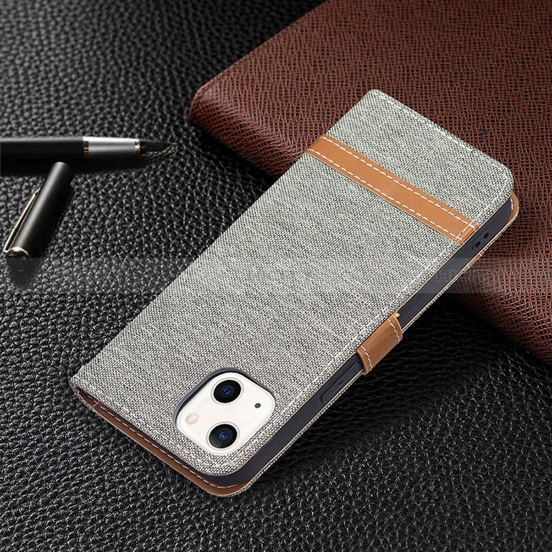 Funda de pano Cartera con Soporte para Apple iPhone 15 Plus Gris