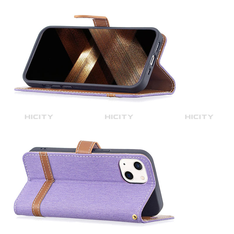 Funda de pano Cartera con Soporte para Apple iPhone 15 Plus Morado