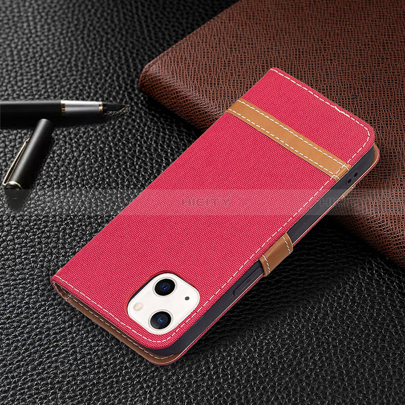 Funda de pano Cartera con Soporte para Apple iPhone 15 Plus Rojo