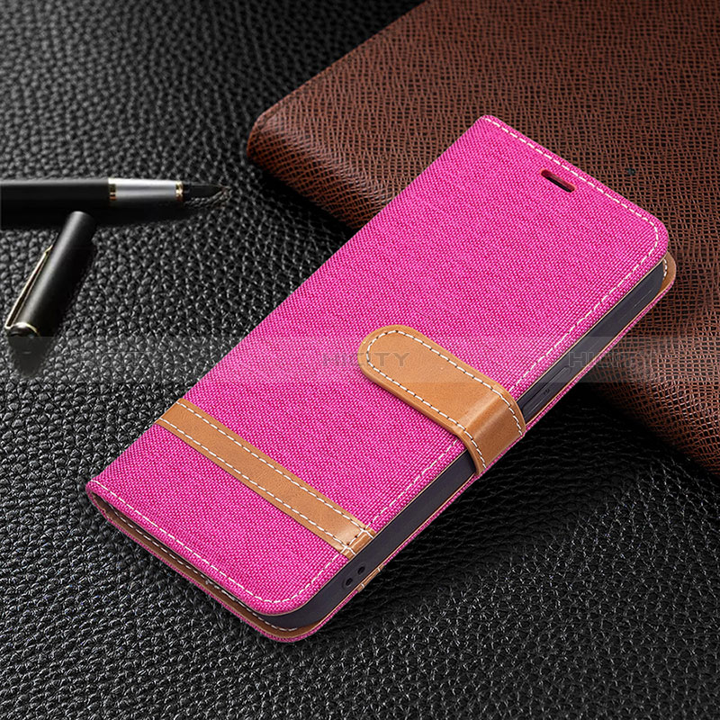 Funda de pano Cartera con Soporte para Apple iPhone 15 Plus Rosa Roja