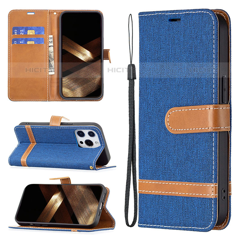 Funda de pano Cartera con Soporte para Apple iPhone 15 Pro Azul