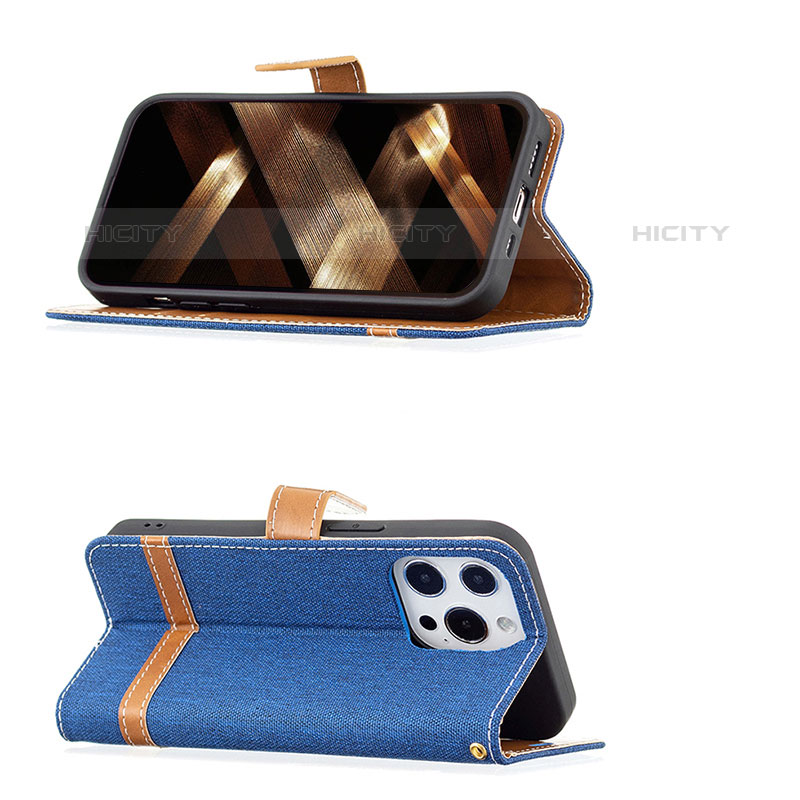 Funda de pano Cartera con Soporte para Apple iPhone 15 Pro Azul