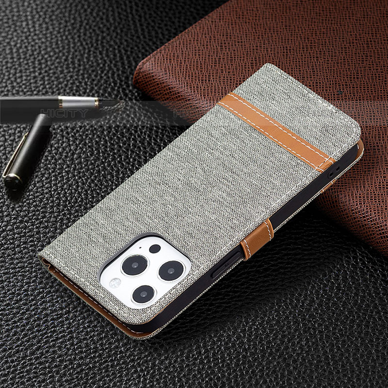 Funda de pano Cartera con Soporte para Apple iPhone 15 Pro Gris