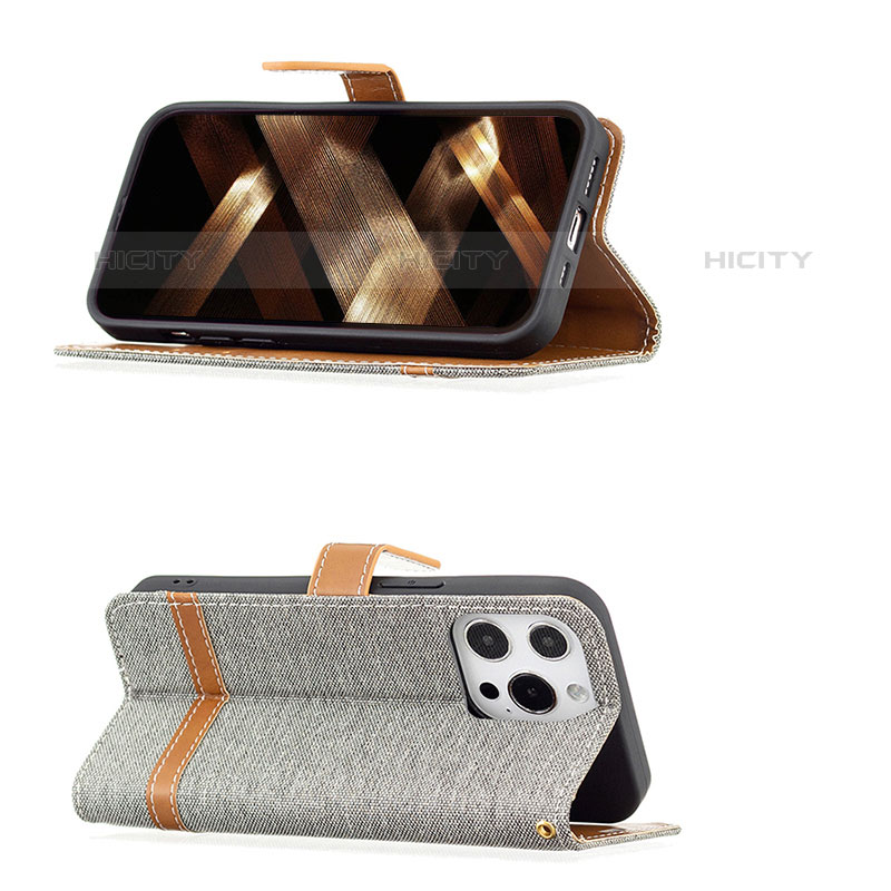 Funda de pano Cartera con Soporte para Apple iPhone 15 Pro Max Gris