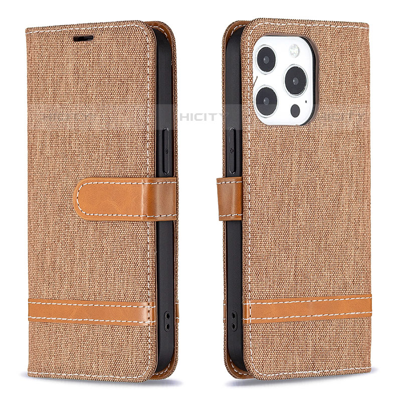 Funda de pano Cartera con Soporte para Apple iPhone 15 Pro Max Marron