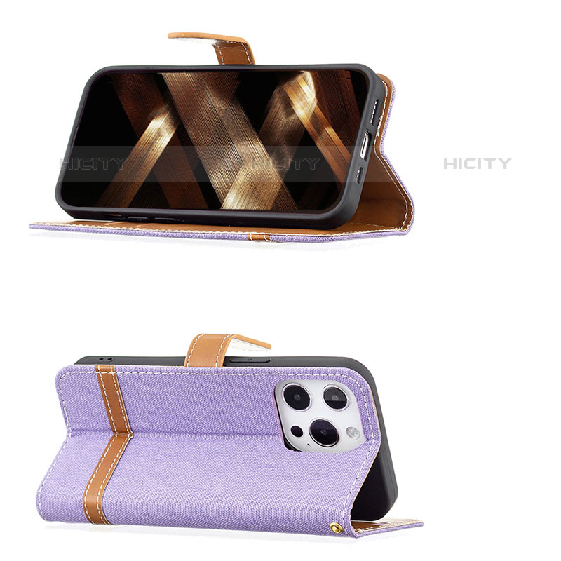 Funda de pano Cartera con Soporte para Apple iPhone 15 Pro Max Morado