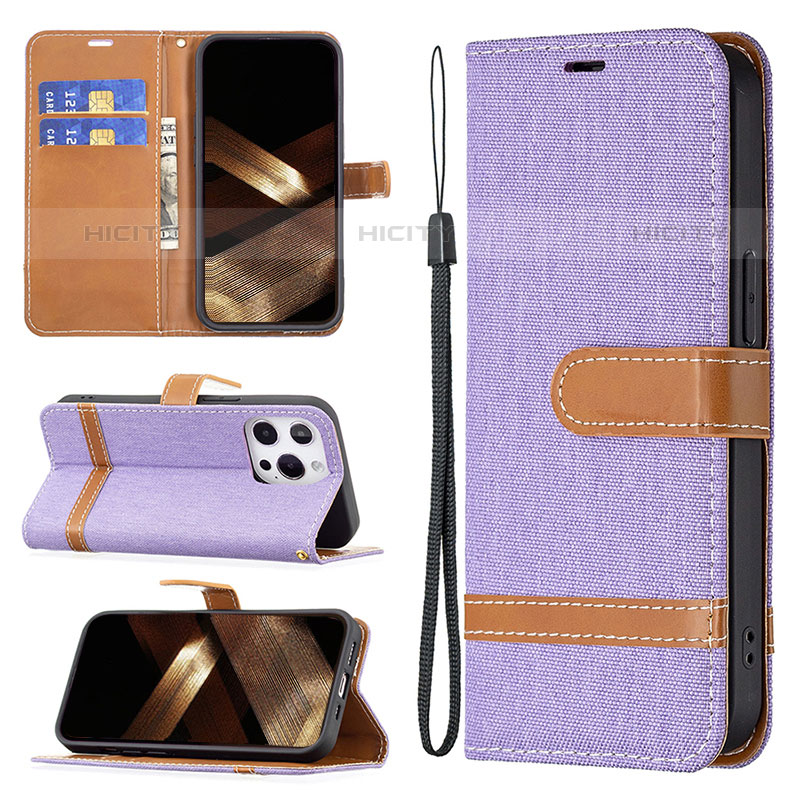 Funda de pano Cartera con Soporte para Apple iPhone 15 Pro Morado