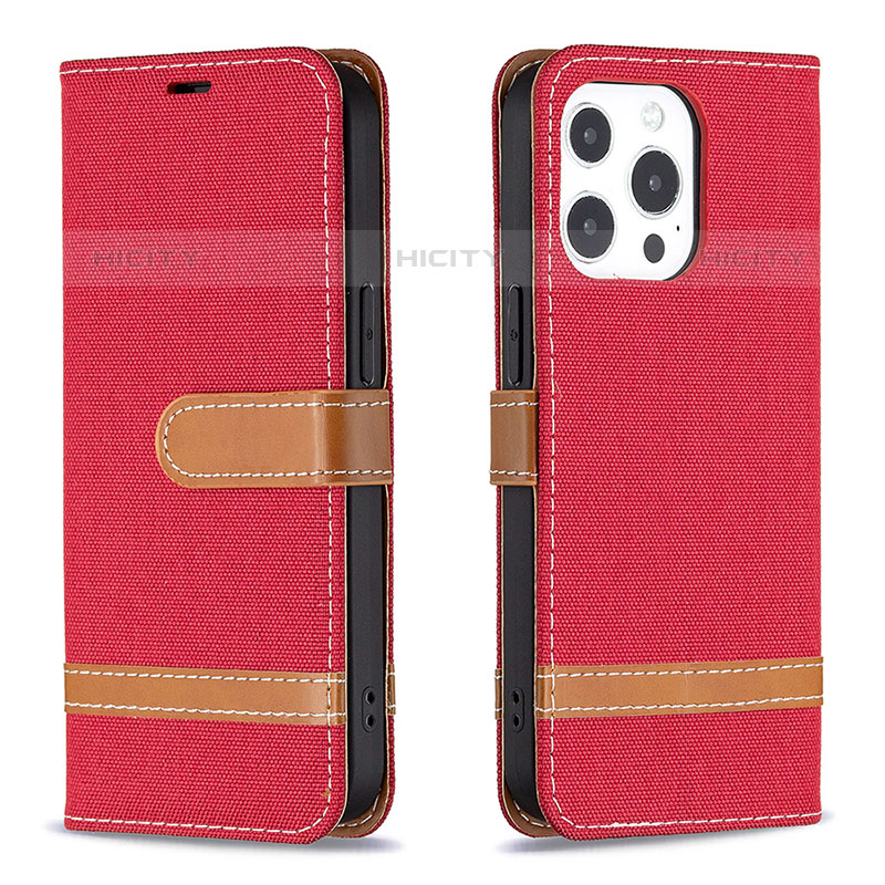 Funda de pano Cartera con Soporte para Apple iPhone 15 Pro Rojo