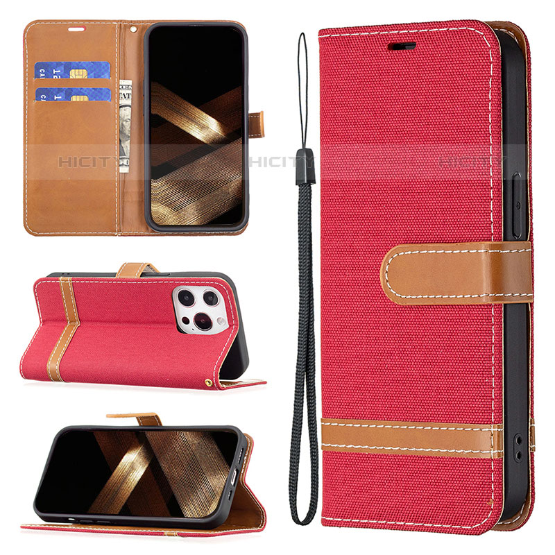 Funda de pano Cartera con Soporte para Apple iPhone 15 Pro Rojo