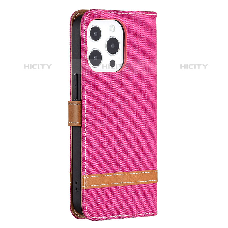 Funda de pano Cartera con Soporte para Apple iPhone 15 Pro Rosa Roja