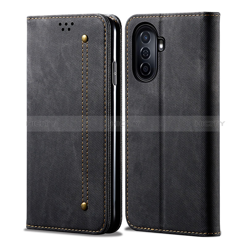 Funda de pano Cartera con Soporte para Huawei Nova Y70 Plus Negro