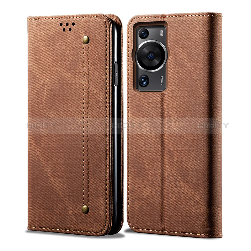 Funda de pano Cartera con Soporte para Huawei P60 Marron