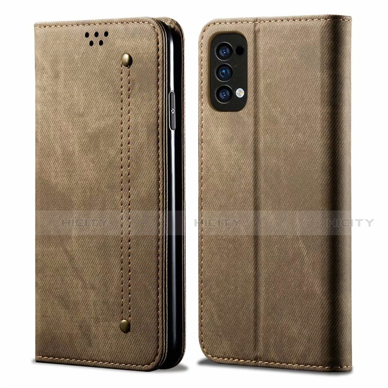 Funda de pano Cartera con Soporte para Oppo Reno4 4G Caqui