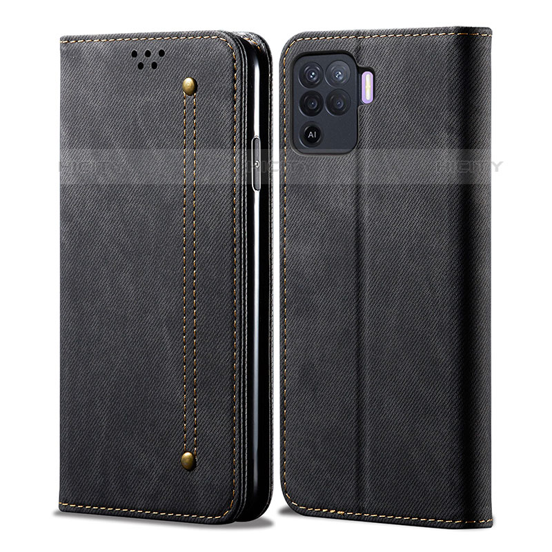 Funda de pano Cartera con Soporte para Oppo Reno5 F Negro