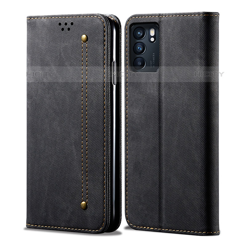 Funda de pano Cartera con Soporte para Oppo Reno6 Z 5G Negro