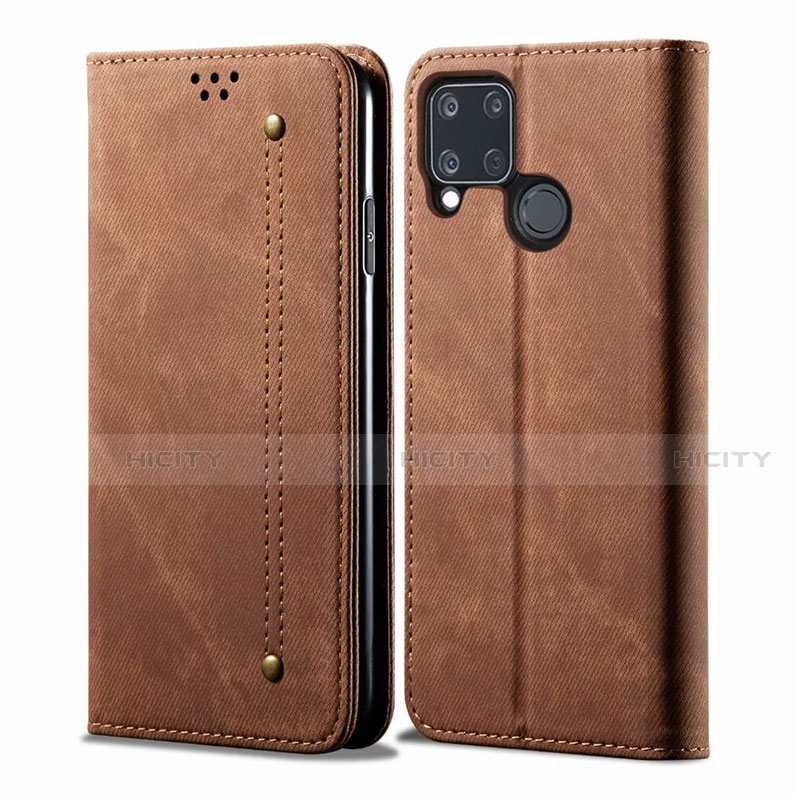 Funda de pano Cartera con Soporte para Realme C15 Marron