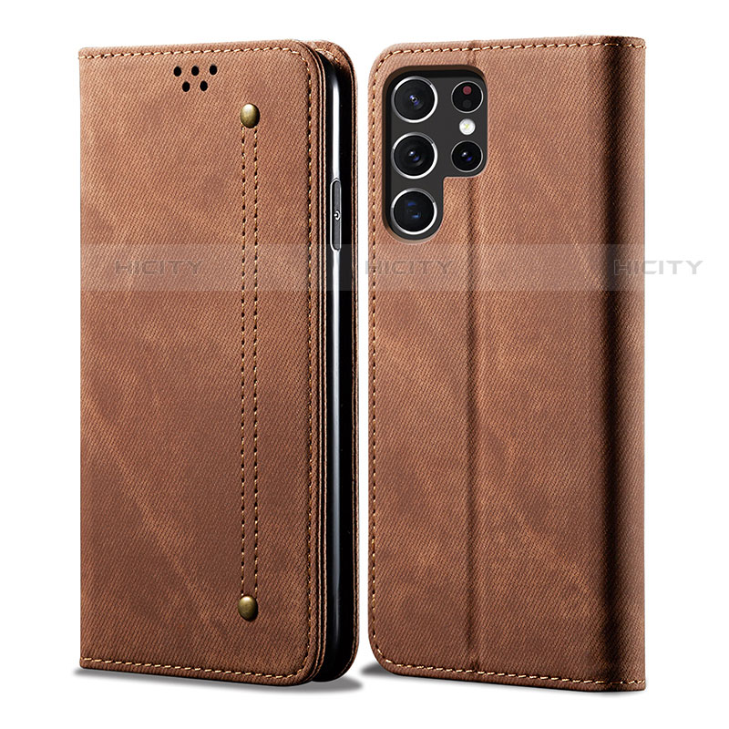 Funda de pano Cartera con Soporte para Samsung Galaxy S23 Ultra 5G Marron